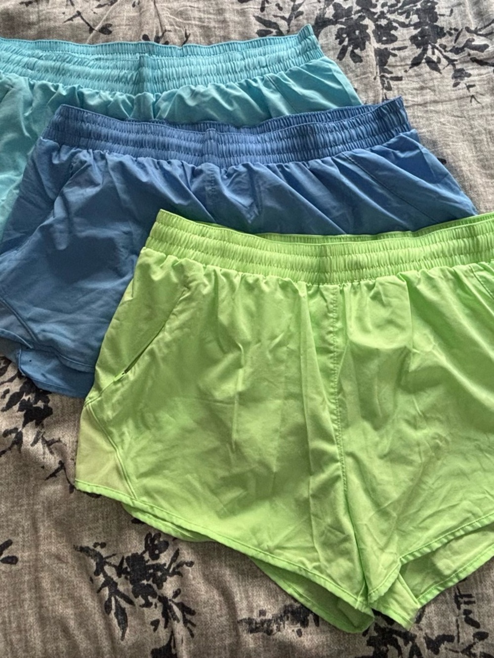 3-Pack Athletic Running Shorts in Neon Green, Sky Blue, and Teal